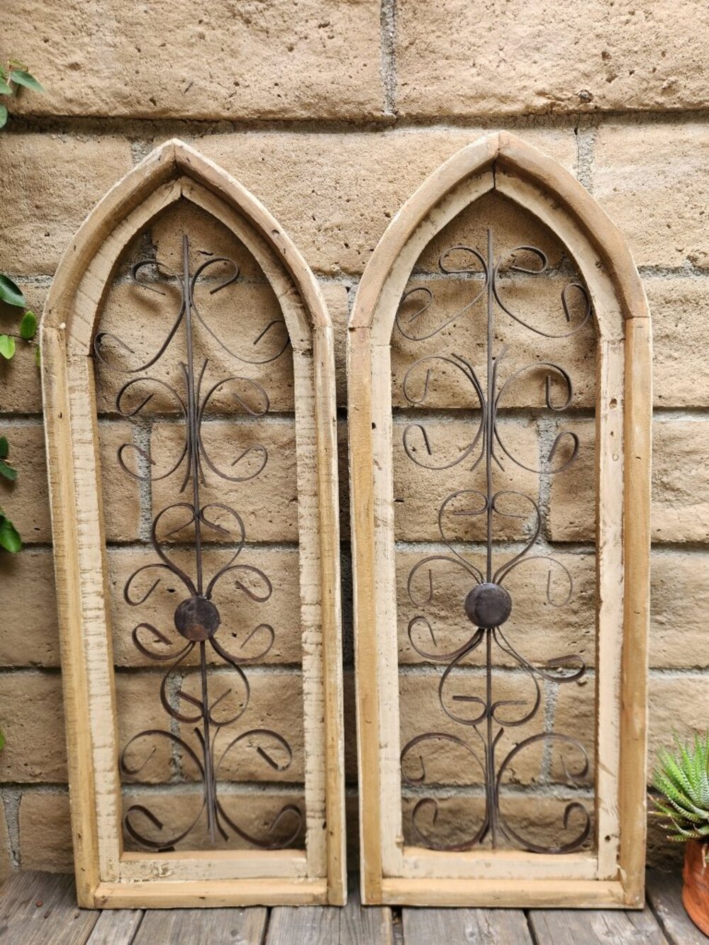 Farmhouse Arch Wood Distress White Wall Decor Messinato Set of 2, 32" H